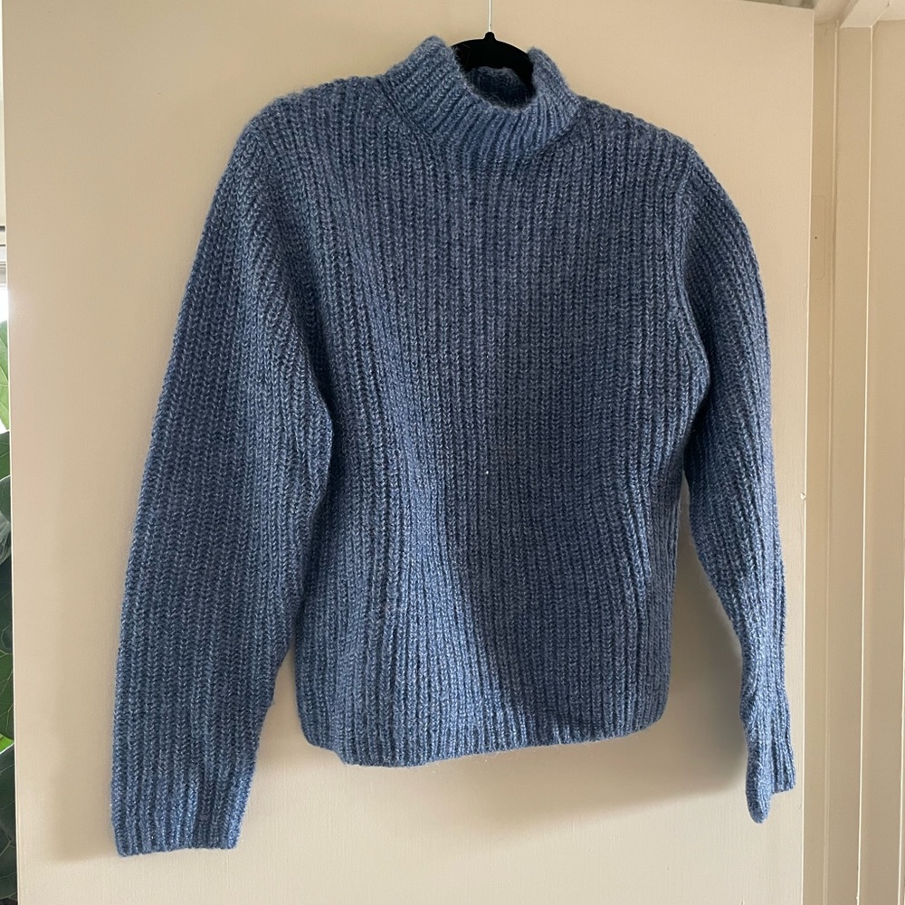 Vintage Carole Little Wool Mohair Mock Neck Sweater Slate Blue M